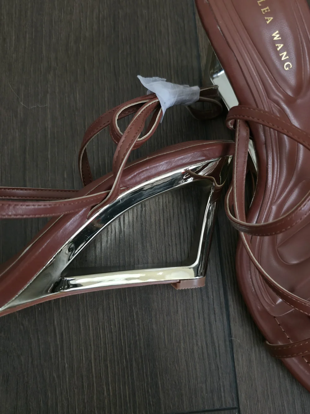 AKIRA Strappy Slingback Heels with Gold Sculpted Heel
